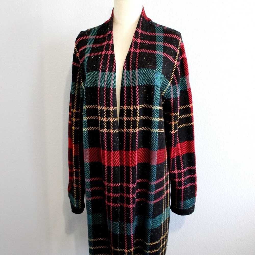 NWOT! CJ/Christopher & Banks Two Pocket Plaid Multi-Color Duster Cardigan XXL